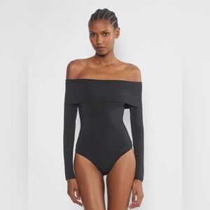 NWT Aritzia Contour Deco Bodysuit Black Off The Shoulder